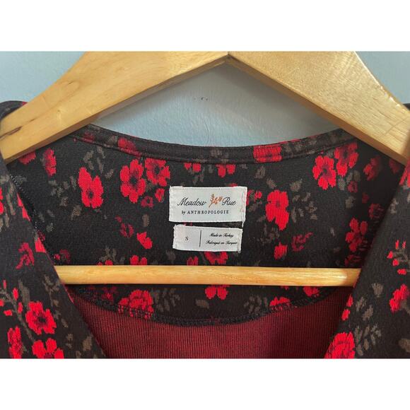 ANTHROPOLOGIE MEADOW RUE sz S Heartland red Rose floral peplum blouse EUC - Picture 3 of 4